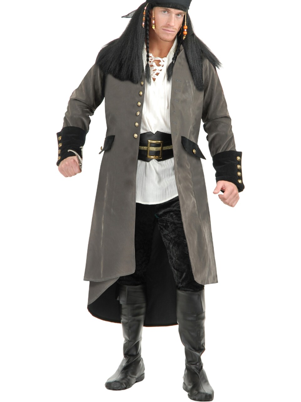 Adult's Treasure Island Pirate Grey Faux Suede Duster Jacket Trench Coat